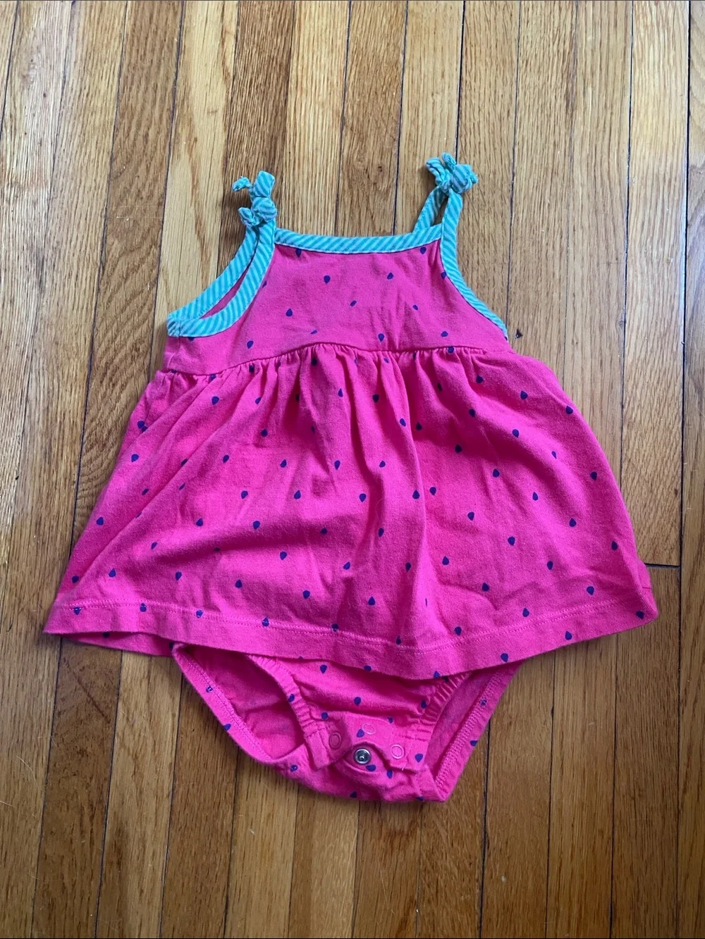 Carter's Hot Pink Polka Dot Tank Bodysuit with Teal Trim